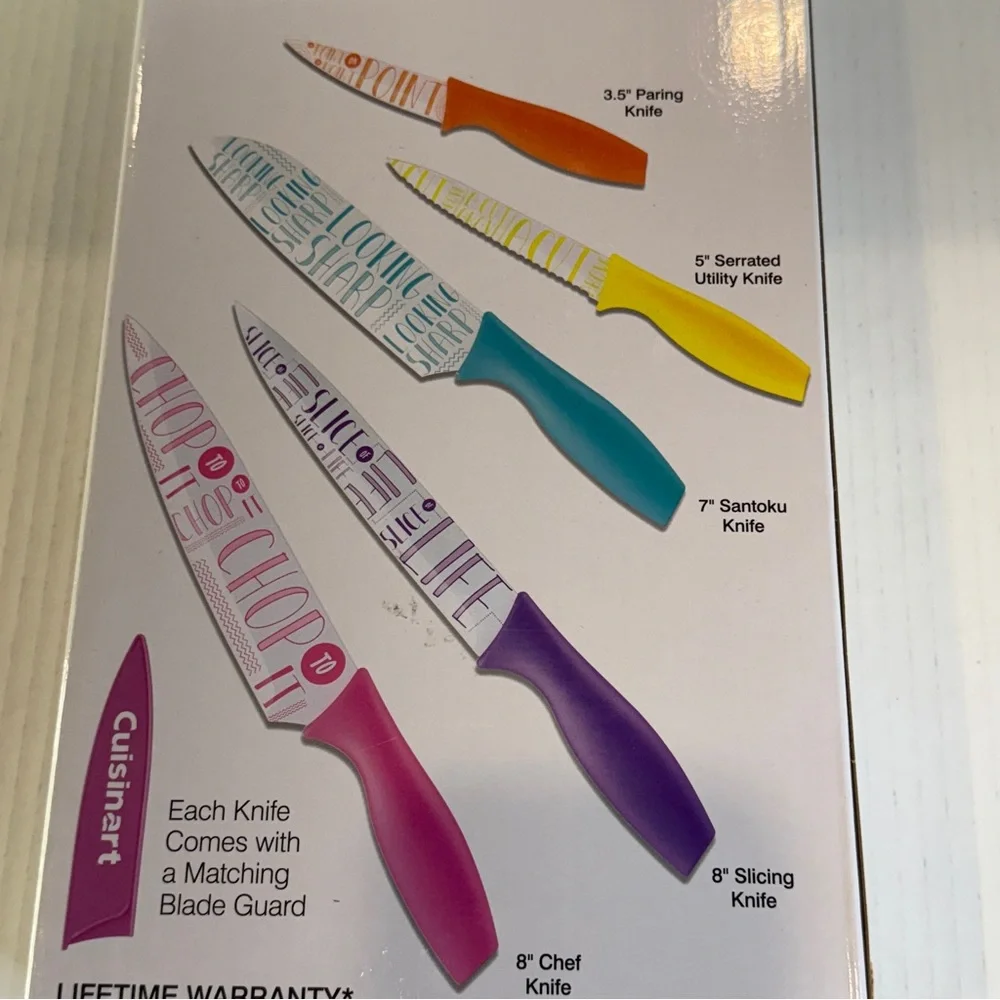 🆕 Cuisinart 10-Piece Colorful Typography Knife Set – Nonstick Blades – 🆕